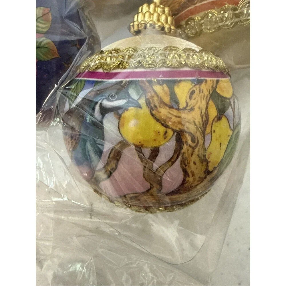 Twelve (12) Vintage Gold Satin Wrapped 12 Days Of Christmas Ornaments New In Box